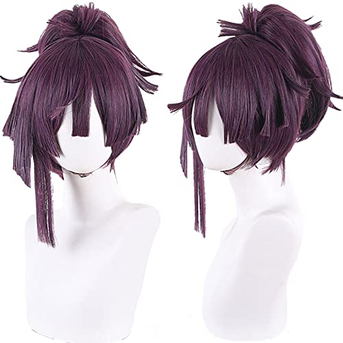 Anime Lila Cosplay Perücken Jigokuraku Rollenkostüm Chobei Aza Perücke Kurzes Haar mit Pferdeschwanz für Frauen Halloween Party Unisex Erwachsene Anime Liebhaber (Yuzuriha) von maysuwell