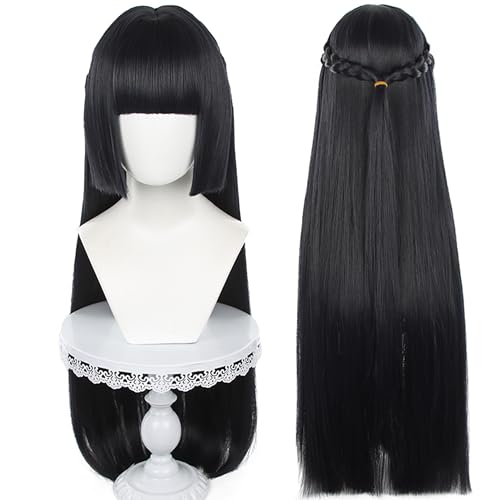 Anime-Spiel-Cosplay-Perücke, Anime-Kostüm langes Haar, schwarzes glattes Haar für Frauen, Halloween, Comic Con, Cosplay-Show-Perücken von maysuwell