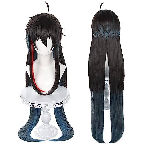 Amine Game Cosplay Dan Heng Schwarz Gemischt Rot und Blau Langes Haar Perücken für Erwachsene Halloween, Comic Con von maysuwell