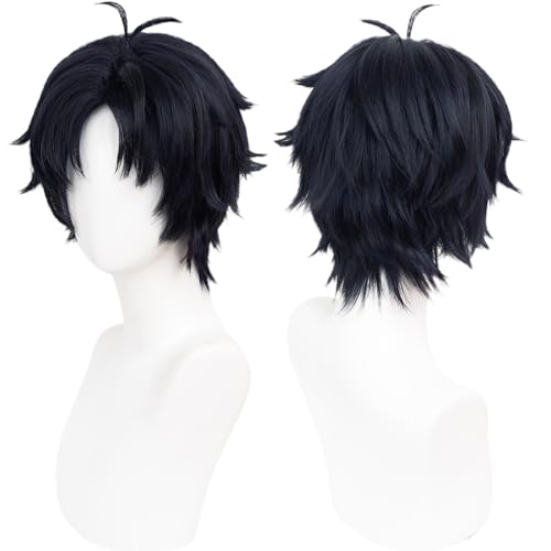 Cosplay Perücke Kurzes Gerades Blau Lila Haar Kostüm Perücke mit Pony für Herren Erwachsene Halloween Perücken, Cosplay Con von maysuwell
