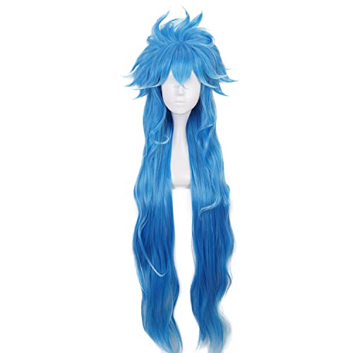 Cosplay-Perücke Anime-Kostüm mit einem Verlauf von Blau zu Weiß, lockig und lang, für Männer oder Jugendliche, Halloween-Familienparty von maysuwell