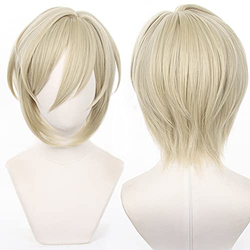 Blonde Perücke für Anime mit kurzem, hitzebeständigem Synthetikfasermaterial für Halloween, Comic Con, Cosplay-Shows von maysuwell