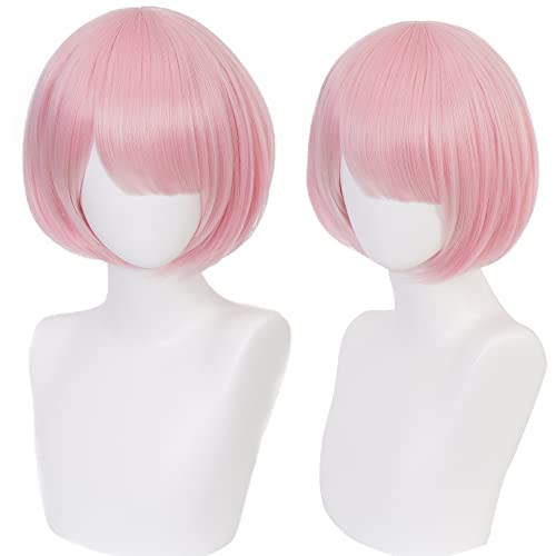 Pink Cosplay Perücke für Frauen kurz glatt mit Pony perfekt für Halloween Cosplay Anime Con von maysuwell