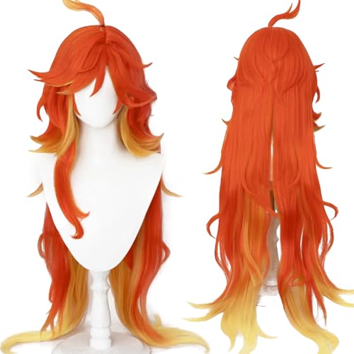 Cosplay-Perücke Genshin Impact Mavuika-Perücke Anime-Kostüm, langes, orangefarbenes, gewelltes Haar mit Pony für Damen, Halloween-Familienparty Cosplay-Perücke Genshin Impact Mavuika-Perücke Anime-Kostüm, langes, orangefarbenes, gewelltes Haar mit Pony für Damen, Halloween-Familienparty von maysuwell