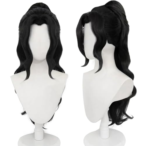 Anime Schwarzes Glattes Cosplay Perücke Kostüm Langes Haar mit Pferdeschwanz und Pony für Frauen Halloween Familienparty von maysuwell