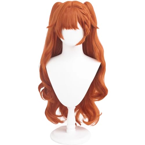 Cosplay-Perücke Anime-Kostüm Langes Haar Orangefarbenes Welliges Haar mit Pferdeschwanz und Zopf-Pony für Frauen Halloween Familienparty von maysuwell