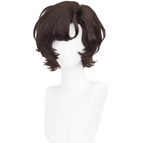 Cosplay-Perücke Anime-Kostüm Kurzes Haar Braunes Lockiges Haar mit Pony für Männer Halloween Familienparty von maysuwell