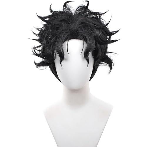Cosplay Perücke Schwarz Kurzhaar Lockiges Haar für Männer Anime Cos Perfekt für Halloween Party von maysuwell