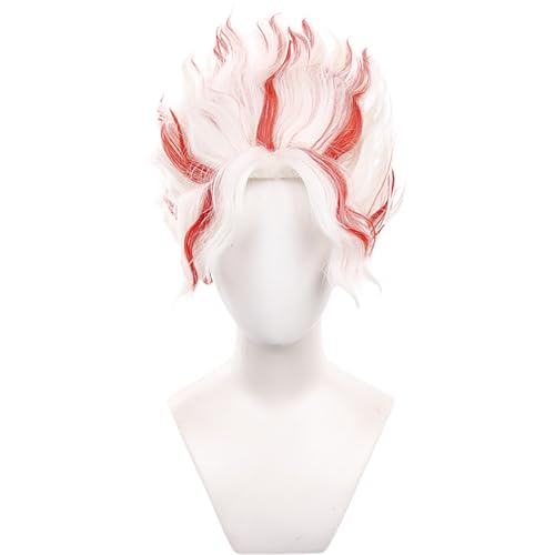 Cosplay-Perücke mit Kurzhaar Lockig Weiß und Rot Gemischt für Männer Halloween Cosplay von maysuwell