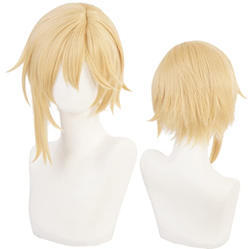 Gelbe Perücke für Anime Kurze Locken Hitzebeständige Faser Synthetisch für Halloween, Comic Con, Cosplay Show Perücken von maysuwell