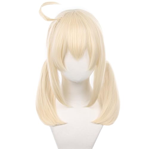 Cosplay Perücke Langes glattes blondes Haar mit Pony und Pferdeschwanz für Frauen, Kostümhaar für Halloween und Cosplay von maysuwell