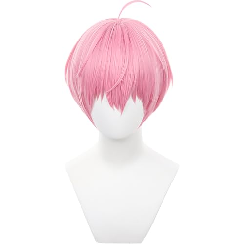 Perücke für Cosplay mit kurzen, glatten Haaren in Pink mit Pony und Bob für Männer Halloween Cosplay von maysuwell