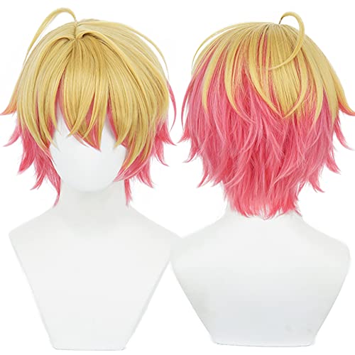 Cosplay Perücke mit kurzen goldenen gemischten pinken und lila Kostümhaaren für Männer Halloween Perücken von maysuwell