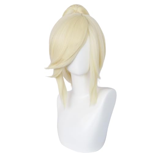 Cosplay Perücke Lange Haare Glattes Blond Haar Kostüm Perücke mit Pony Pferdeschwanz für Damen Erwachsene Halloween Perücken, Cosplay Con von maysuwell