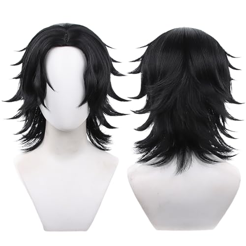 Cosplay-Perücke mit Langem Glatten Schwarzem Haar für Männer, Ideal für Halloween-Cosplay von maysuwell