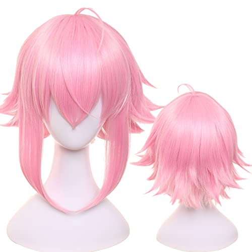 Rosa Perücke für Anime mit kurzen Locken aus hitzebeständigem Synthetikfasermaterial für Halloween, Comic Con und Cosplay-Shows von maysuwell