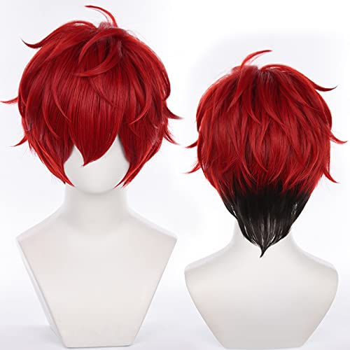 Rote Perücke für Anime mit kurzem, geradem, hitzebeständigem Synthetikfasermaterial für Halloween, Comic Con, Cosplay-Shows von maysuwell