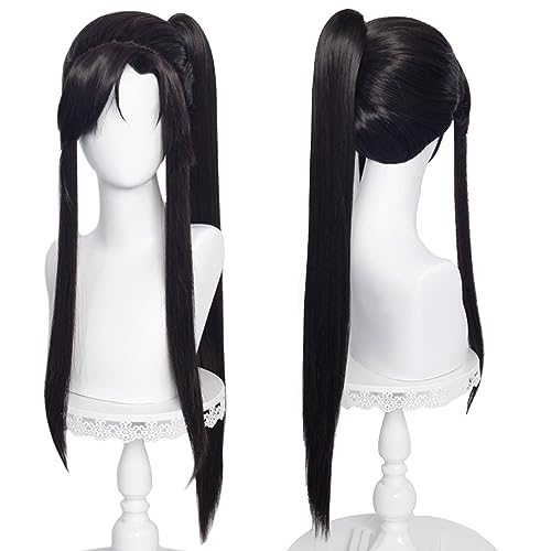 Cosplay-Perücke Hua Cheng Langschwarz Langes Gerades Pferdeschwanzhaar Synthetikstoff Tian Guan Ci Fu für Männer und Frauen Halloween Weihnachten Rollenspiel von maysuwell