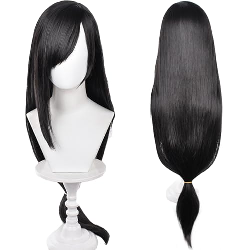 Schwarze Damen-Cosplay-Perücke, lange gerade Haare mit Pony, perfekt für Anime-Cosplay und Halloween-Partys von maysuwell