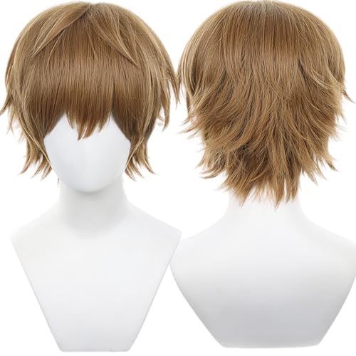 Braune Perücke für Cosplay, kurzes glattes Haar mit Pony für Männer, perfekt für Anime-Cosplay und Halloween-Partys von maysuwell