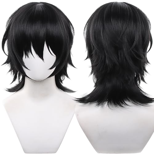 Kurze glatte schwarze Perücke mit Pony für Männer Halloween Cosplay von maysuwell