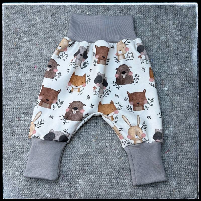 Pumphose Baby Tiere Wald Sweat Biber Fuchs Hase Waschbär Bequem Windelpopo Mitwachshose Bündchen Herbst Winter Krabbelhose Baumwolle von mazeixx