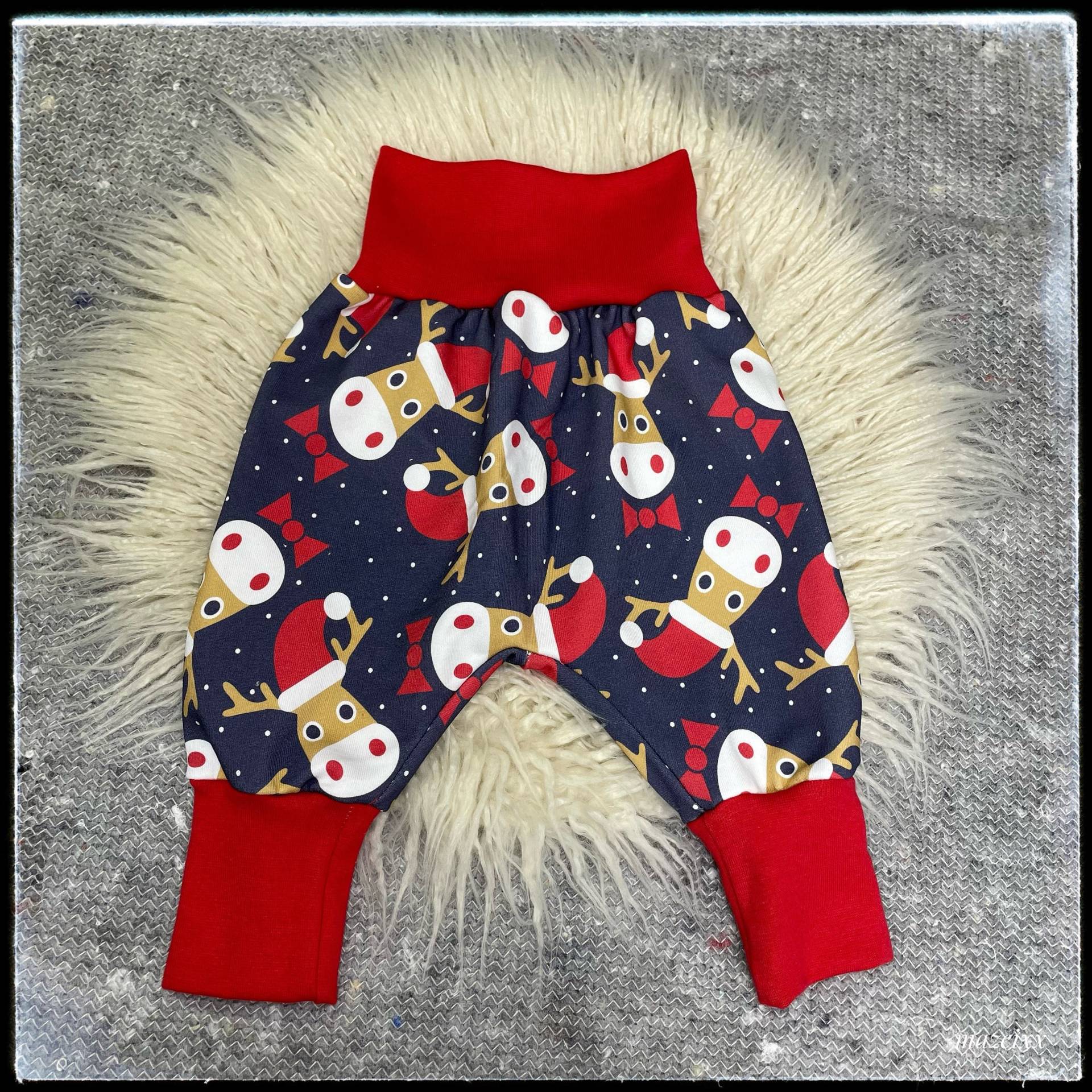 Pumphose Weihnachten Baby Warm Sweat Rentier Weihnachtsmütze Advent Blau Rot Kuschlig Bündchen Unisex Jungen Mädchen Winter von mazeixx