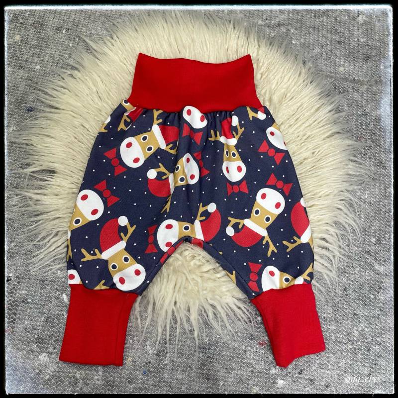 Pumphose Weihnachten Baby Warm Sweat Rentier Weihnachtsmütze Advent Blau Rot Kuschlig Bündchen Unisex Jungen Mädchen Winter von mazeixx