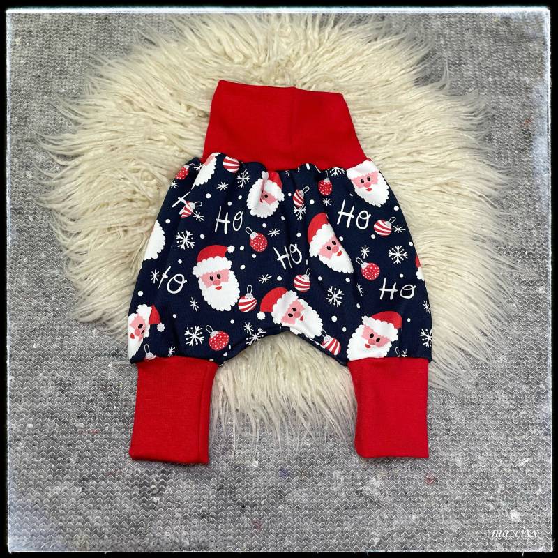 Pumphose Weihnachten Baby Weihnachtsmann Weihnachtshose Nikolaus Sweat Blau Rot Winter Mitwachshose Bündchen Bequem von mazeixx