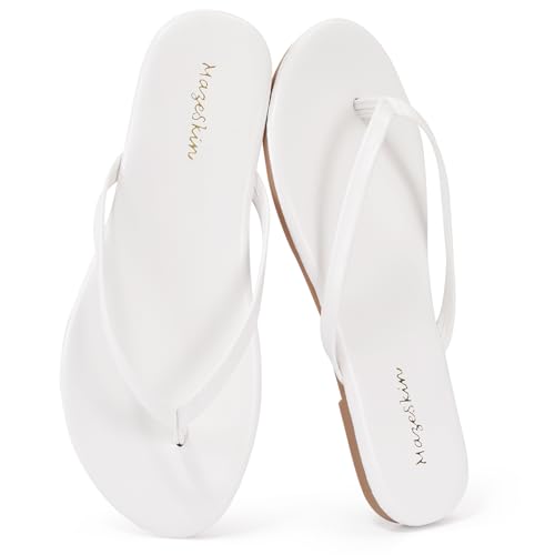 mazeskin Damen Memory Foam Bequeme Flache Zehensandalen Elegant Sommer Strand Leder Slide Sandalen, Weiss/opulenter Garten, 37.5 EU mazeskin Damen Memory Foam Bequeme Flache Zehensandalen Elegant Sommer Strand Leder Slide Sandalen, Weiss/opulenter Garten, 37.5 EU von mazeskin