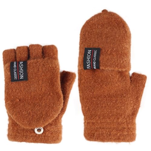 Fingerlose Handschuhe Damen Winter Warme Handschuhe Convertible Halbfinger Fäustlinge Handschuhe mit Flip Top Touchscreen Fotografie Sport Handschuhe für Damen und Mädchen (normal, Kaffee) von mciskin