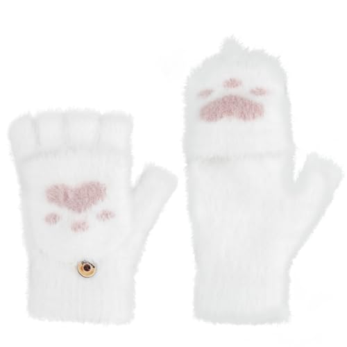 Katzenpfote Fingerlose Handschuhe Damen Winter Warme Handschuhe Convertible Halbfinger Fäustlinge Handschuhe mit Flip Top Touchscreen Fotografie Sport Handschuhe für Damen und Mädchen von mciskin