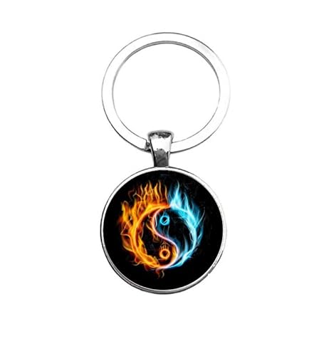 Schlüsselanhänger Glas - Yin Yang - Wasser Feuer, silberfarben von mcliving