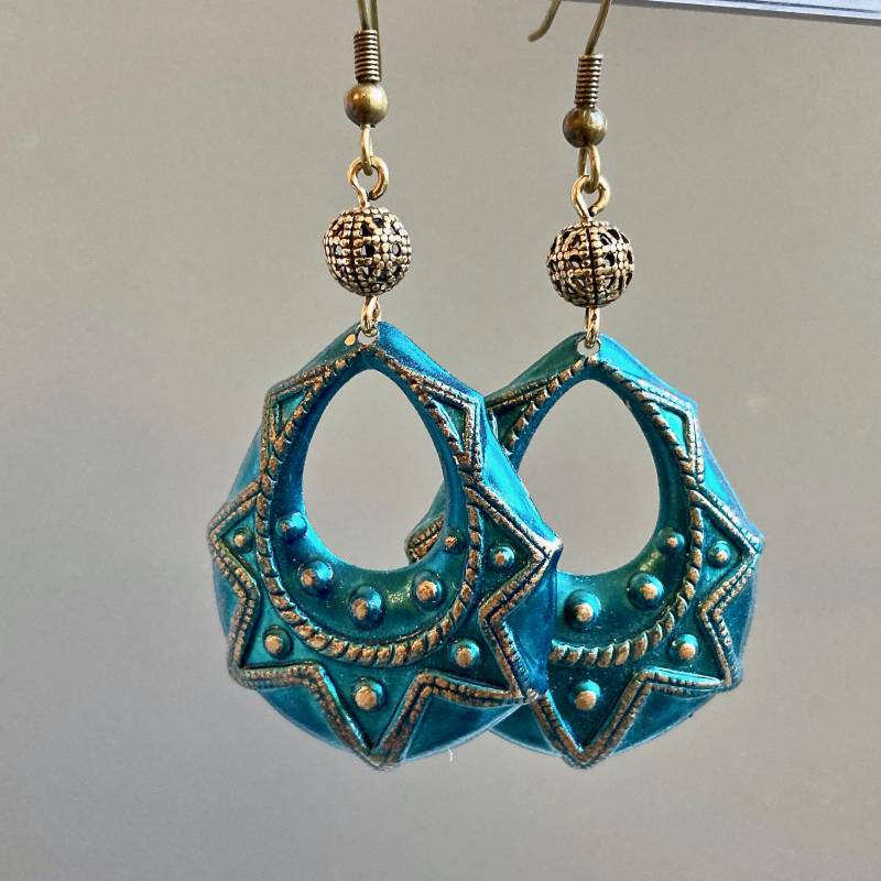 Blaue Creolen - Boho, Messing, Boho von mcstoneworks