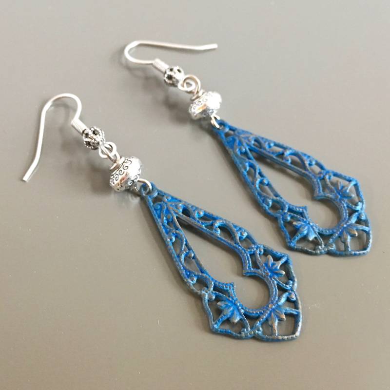 Blaue Ohrringe - Filigrane Ohrringe, Patina Schmuck, Leichte Saphir Und Silber Geschenk Für Frau von mcstoneworks