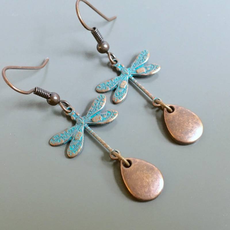 Kleine Libelle Ohrringe - Petrol Kupfer, Libellen Schmuck, Natur Geschenk, Geschenk Für Frau, Freund von mcstoneworks