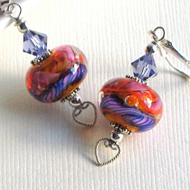 Lampwork/Swarovski Elements Ohrringe - Handwerker, Sterling Silber von mcstoneworks