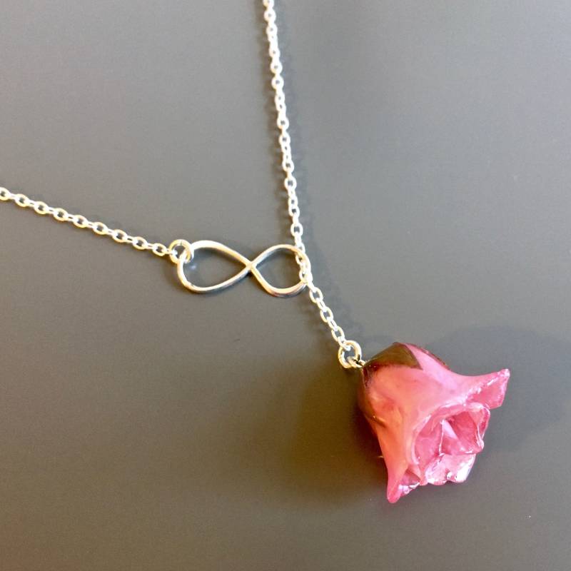Rosa Rosebud Infinity Lariat Halskette - Echte Rose Halskette, Blume Sterling Silber, Geschenk Für Frau von mcstoneworks