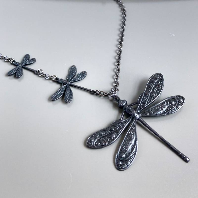 Schwarze Libelle Halskette - Libellen Schmuck, Natur Gunmetal Geschenk, Garten Geschenk Für Frau von mcstoneworks