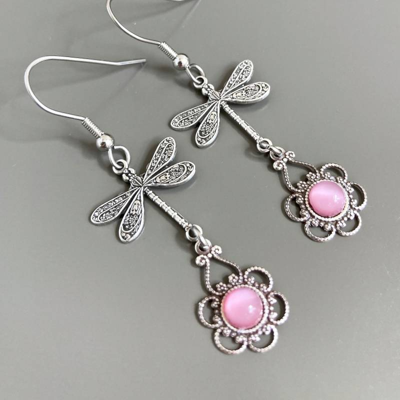 Silber Libelle Ohrringe - Rosa Ohrringe, Filigrane Schmuck, Geschenk, Natur Geschenk Für Frau von mcstoneworks
