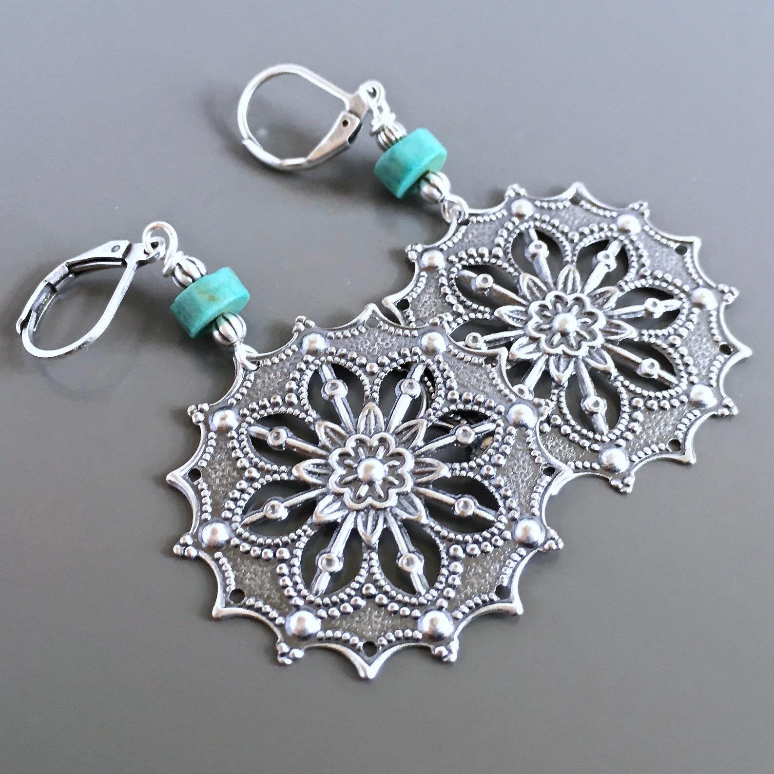 Silber Ohrringe - Große Ohrringe, Lange Große Leichte Türkis Geschenk Für Frau, Graduierung von mcstoneworks