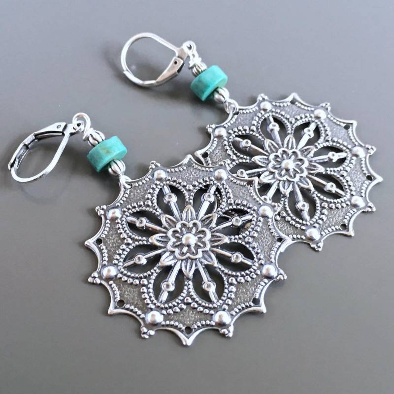 Silber Ohrringe - Große Ohrringe, Lange Große Leichte Türkis Geschenk Für Frau, Graduierung von mcstoneworks
