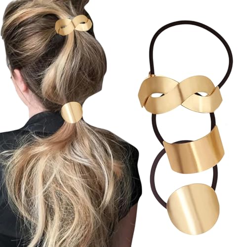 mdgfge Pferdeschwanz Haarmanschette Metall Kreis Pferdeschwanz Halter Elastische Gold Haargummis Manschette Pferdeschwanz Halter Haarseile für Frauen Haar Dekorative Haarschmuck (3 Stück) von mdgfge