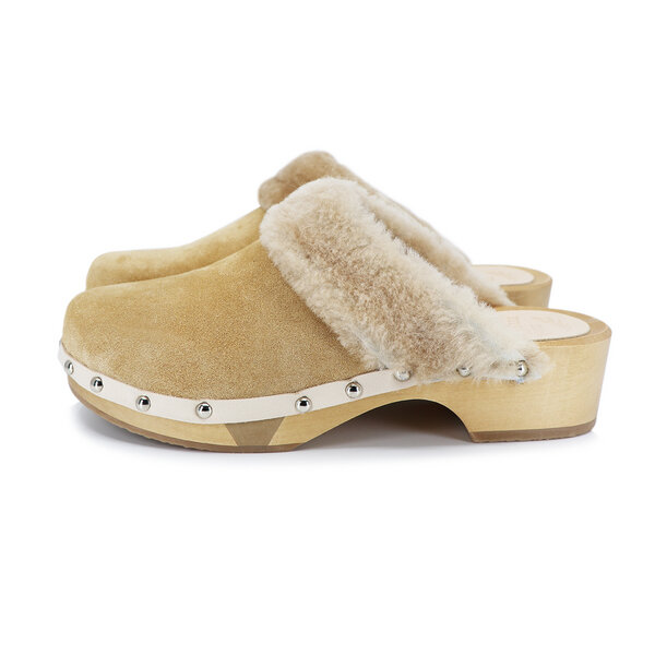 CLARA - flexible Sohle mit kuscheligem Fellrand - Premium Holz Clogs von me&myClogs - low heel von me&myClogs