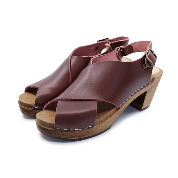 HÖST - schwedische Holz Clogs Sandale von me&myclogs - high mid heel - bordo von me&myClogs