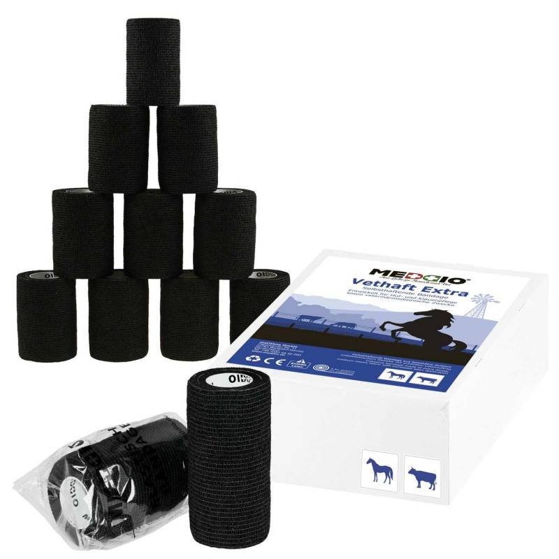meDDio Bandage 12 x Vethaft Extra selbsthaftende Bandage f. Huf- und Klauenpfleger, schwarz von meDDio