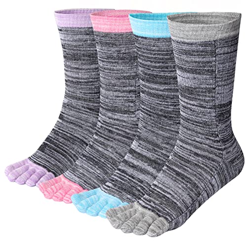 Meaiguo Damen-Zehensocken zum Laufen, Fünf-Finger-Socken mit Baumwolle, sportlich, 4 Paar, Pinse-02, Einheitsgröße von meaiguo