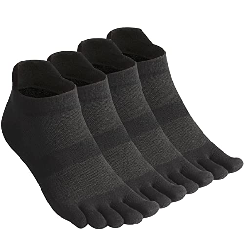 Meaiguo Herren Zehensocken Baumwolle Fünf Finger Socken Low Cut Athletic Socken für Laufen 4 Paar, Schwarz/4 Paris - Mesh3, Einheitsgr��e von meaiguo
