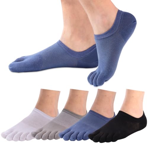 Meaiguo Zehensocken No Show Running Fünf-Finger-Socken für Herren und Damen, 4 Paar, Mehrfarbiges, kurzes Netzgewebe, Einheitsgröße von meaiguo