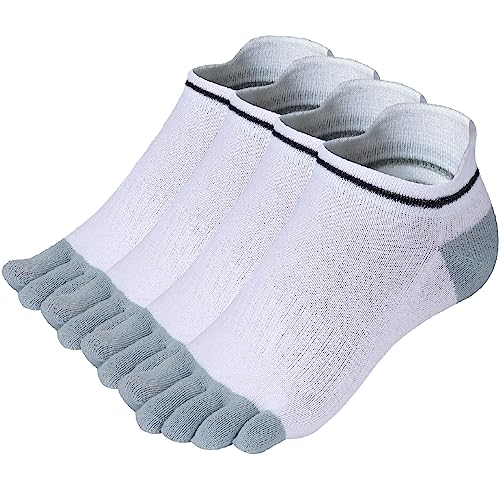 meaiguo Zehensocken No Show Fünf Finger Socken Laufen Zehensocken für Männer Frauen 4-6 Pack, Weiß, 4 Paar, Einheitsgröße von meaiguo
